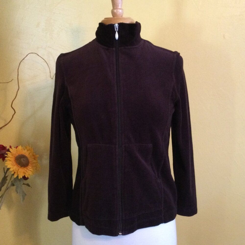 Westbound Petites Mixed Media Brown Zippered Sweater Size PS